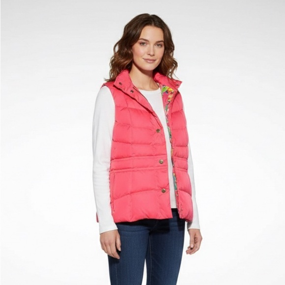 Lilly Pulitzer Jackets & Blazers - Lilly Pulitzer Pink Quilted Puffer Vest with Floral Inside Size S